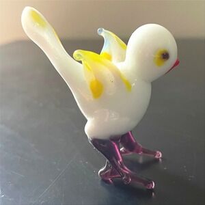 Vintage Hand-Blown Glass Miniature Bird Animal Figurine Yellow‎ White Purple
